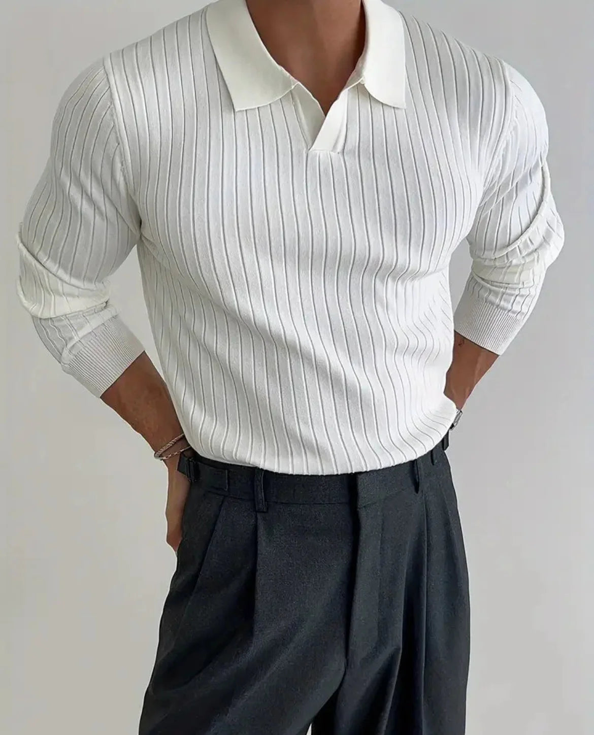 Ribbed Long-Sleeve Polo