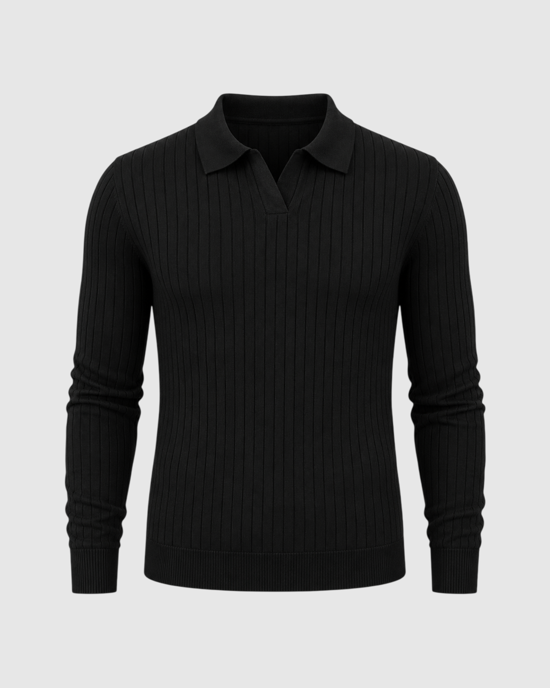 Ribbed Long-Sleeve Polo – Marencio