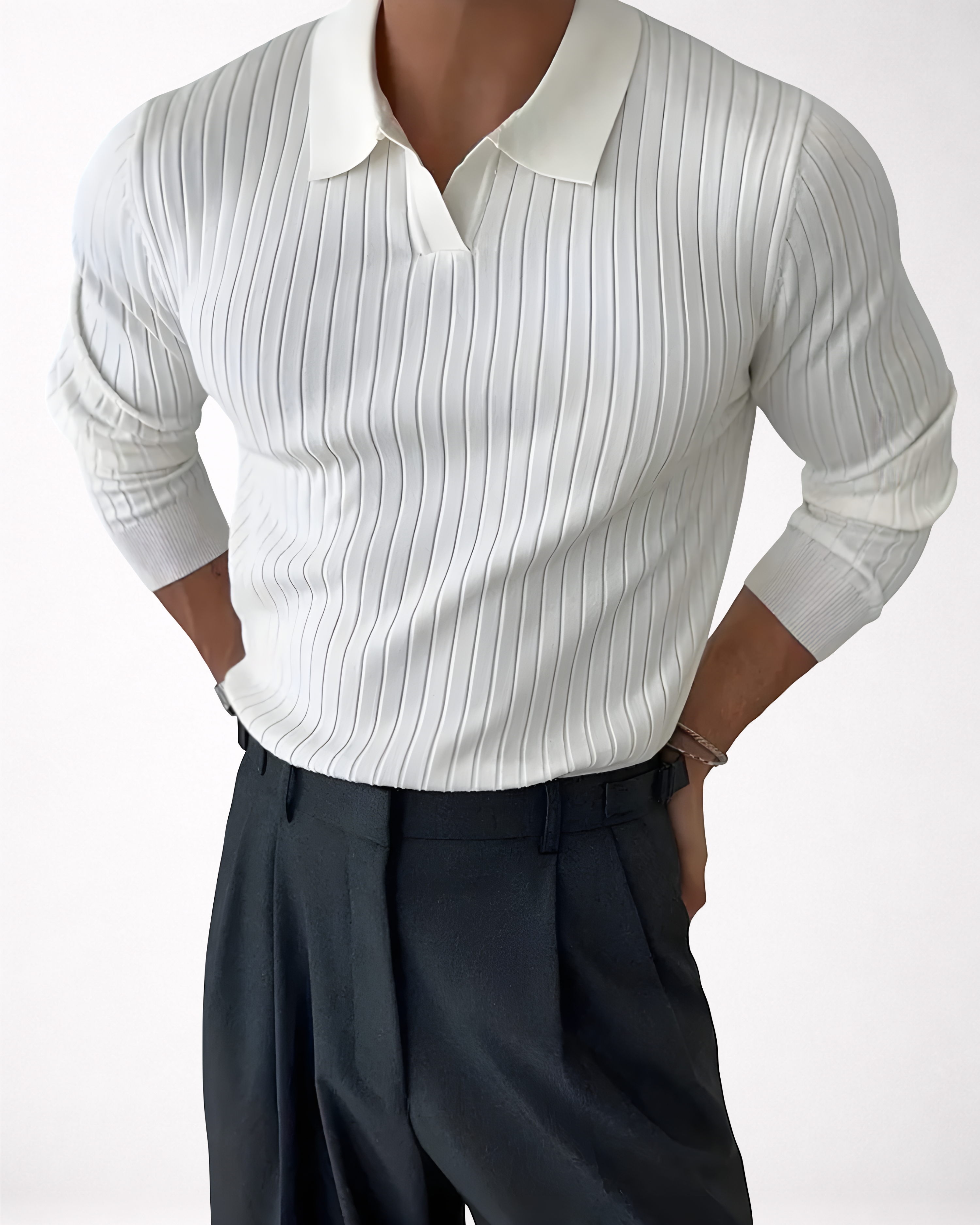 Ribbed Long-Sleeve Polo