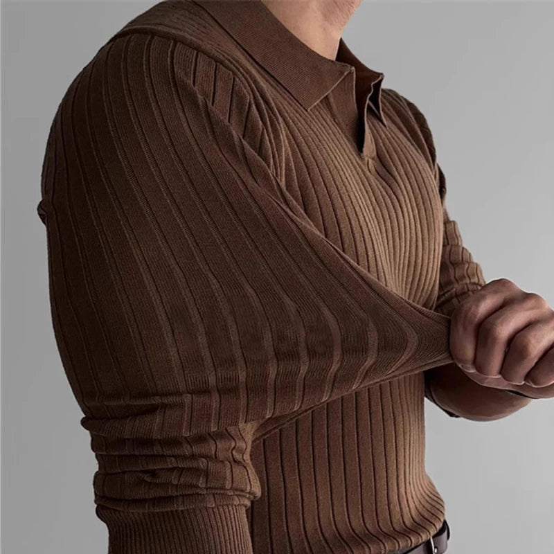 Slim-Fit Ribbed Long-Sleeve Polo