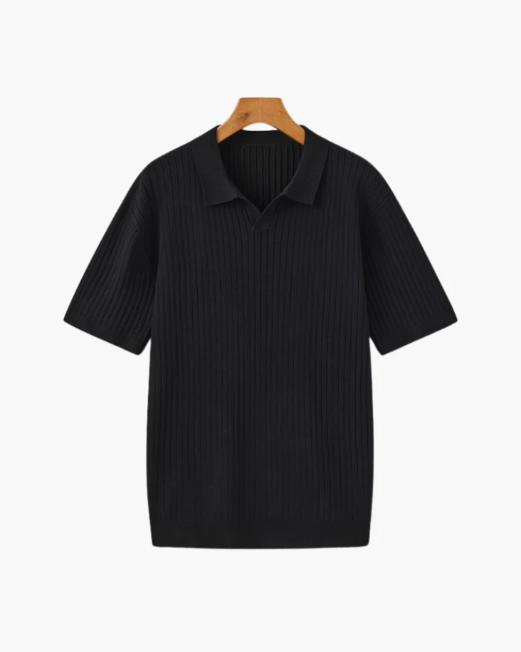 Ribbed V-Neck Polo