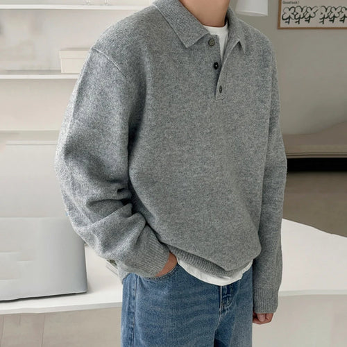 Button-Collar Knit Sweater